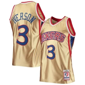 Único Allen Iverson Philadelphia 76ers 75th Anniversary 1996/97 Hardwood Classics Swingman Jersey Gold  para la gran final