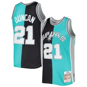 Original Robusto Lujoso Tim Duncan San Antonio Spurs Hardwood Classics 1998/99 Split Swingman Jersey Black/Teal  para la gran final