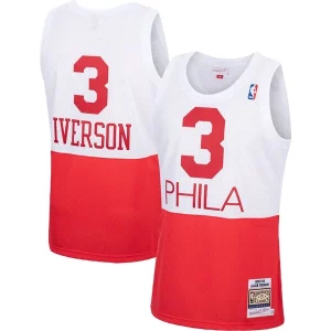Delicioso Estupendo Fantástico Allen Iverson Philadelphia 76ers 2003/04 Hardwood Classics Authentic Jersey White/Black/Red  para la gran final
