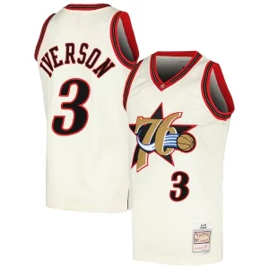 Único Genial Allen Iverson Philadelphia 76ers Chainstitch Swingman Jersey Cream  para la gran final
