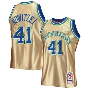 Duradero Cool Chulo Dirk Nowitzki Dallas Mavericks 75th Anniversary 1998/99 Hardwood Classics Swingman Jersey Gold  para la gran final