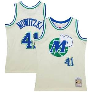 Lujoso Resistente Dirk Nowitzki Dallas Mavericks Chainstitch Swingman Jersey Cream  para la gran final