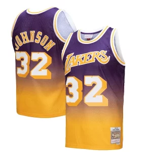 Elegante Cool Magic Johnson Los Angeles Lakers 1984/85 Hardwood Classics Fadeaway Swingman Player Jersey Gold/Purple  para la gran final
