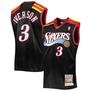 Clásico Resistente Allen Iverson Philadelphia 76ers 2006 Hardwood Classics Authentic Jersey Black/Red/White  para la gran final