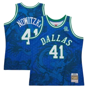 Práctico Maravilloso Dirk Nowitzki Dallas Mavericks 1998 2019 Hardwood Classics Asian Heritage 6.0 Swingman Throwback Player Jersey Blue  para la gran final