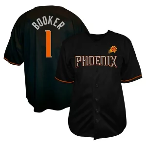 Maravilloso Fácil de llevar Devin Booker Phoenix Suns Profile Big & Tall Name & Number Button Up Jersey Black  para la gran final