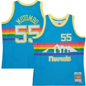 Estupendo Dikembe Mutombo Denver Nuggets Hardwood Classics 1991/92 Tropical Swingman Jersey Blue  para la gran final