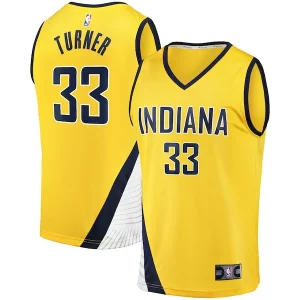 Original Increíble Myles Turner Indiana Pacers Fast Break Replica Jersey Statement Edition Gold  para la gran final