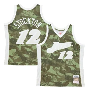 Cool John Stockton Utah Jazz Hardwood Classics 1998/99 Ghost Green Swingman Jersey Camo  para la gran final
