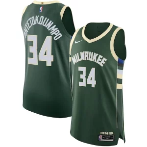 Robusto Original Giannis Antetokounmpo Milwaukee Bucks Nike Authentic Jersey Association Edition Hunter Green  para la gran final