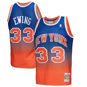 Hermoso Patrick Ewing New York Knicks 1991/92 Hardwood Classics Fadeaway Swingman Player Jersey Orange/Royal  para la gran final