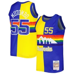 Increíble Magnífico Dikembe Mutombo Denver Nuggets Hardwood Classics 1991/92 Split Swingman Jersey Royal/Gold  para la gran final