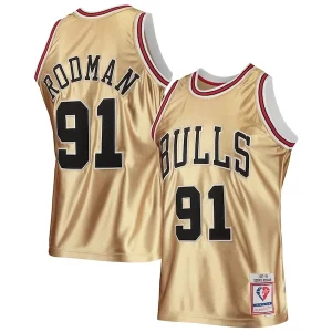 Comodo Dennis Rodman Chicago Bulls 75th Anniversary 1997/98 Hardwood Classics Swingman Jersey Gold  para la gran final