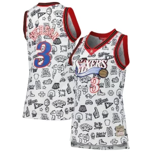 Cool Allen Iverson Philadelphia 76ers Women's 2000 Doodle Swingman Jersey White  para la gran final