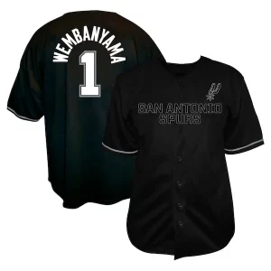 Duradero Ideal Hermoso Victor Wembanyama San Antonio Spurs Profile Big & Tall Name & Number Button Up Jersey Black  para la gran final