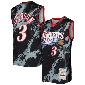 Clásico Ideal Original Allen Iverson Philadelphia 76ers 2000/01 Hardwood Classics Marble Swingman Jersey Black  para la gran final