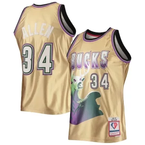 Ideal Fácil de llevar Ray Allen Milwaukee Bucks 75th Anniversary 1996/97 Hardwood Classics Swingman Jersey Gold  para la gran final