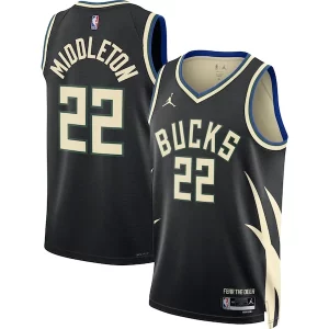 Fantástico Khris Middleton Milwaukee Bucks Jordan Brand Unisex Swingman Jersey Statement Edition Black  para la gran final