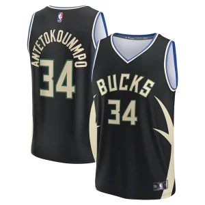 Cool Giannis Antetokounmpo Milwaukee Bucks Fast Break Replica Player Jersey Statement Edition Black  para la gran final