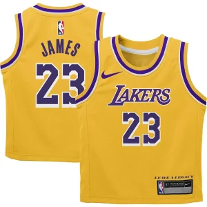Cool Original LeBron James Los Angeles Lakers Nike Preschool Dri FIT Swingman Player Jersey Icon Edition Gold  para la gran final