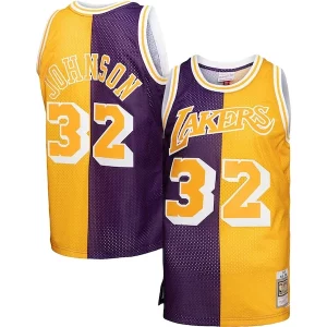 Moderno Magic Johnson Los Angeles Lakers Big & Tall Hardwood Classics 1984/85 Split Swingman Jersey Purple/Gold  para la gran final