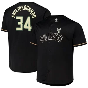 Genial Giannis Antetokounmpo Milwaukee Bucks Profile Big & Tall Name & Number Button Up Jersey Black  para la gran final