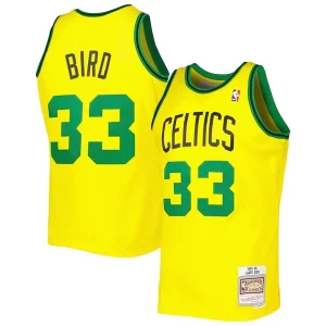 Duradero Robusto Larry Bird Boston Celtics 1985 86 Hardwood Classics Reload 3.0 Swingman Jersey Gold  para la gran final