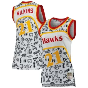 Resistente Hermoso Exquisito Dominique Wilkins Atlanta Hawks Women's 1986 Doodle Swingman Jersey White  para la gran final