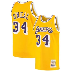 Atractivo Shaquille O'Neal Los Angeles Lakers 1996/97 Hardwood Classics Authentic Jersey Gold  para la gran final