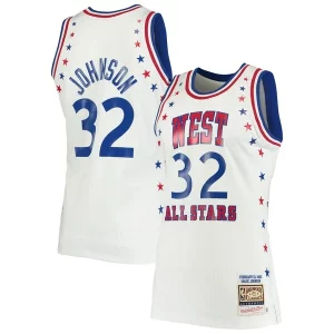 Original Fantástico Increíble Magic Johnson Los Angeles Lakers 1983 NBA All Star Game Hardwood Classics Authentic Jersey White  para la gran final