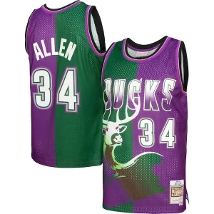 Robusto Encantador Ray Allen Milwaukee Bucks Hardwood Classics 1996/97 Split Swingman Jersey Green/Purple  para la gran final