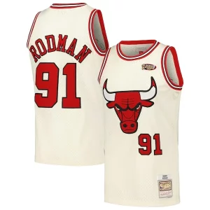 Cool Dennis Rodman Chicago Bulls Chainstitch Swingman Jersey Cream  para la gran final