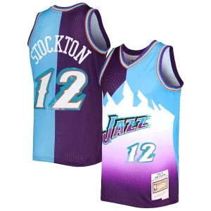 Ideal Moderno John Stockton Utah Jazz Hardwood Classics 1996/97 Split Swingman Jersey Purple/Turquoise  para la gran final
