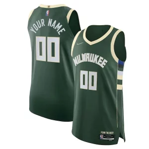 Clásico Milwaukee Bucks Nike 2021/22 Diamond Authentic Custom Jersey Icon Edition Hunter Green  para la gran final